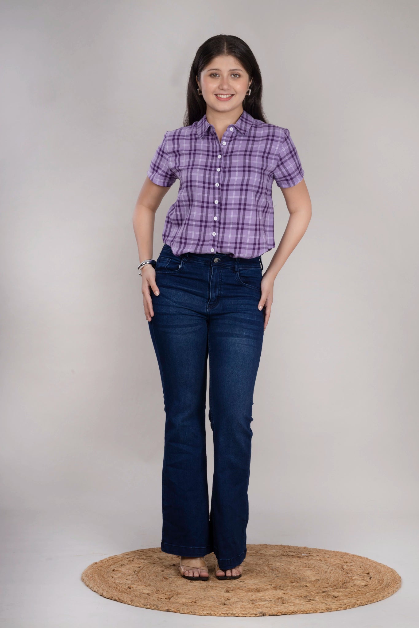 MAdMee Chic-Knot Checkered Shirt - Purple Breeze Check