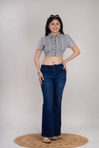 MAdMee Smocksy Crop Top - Slate Grey Stripe