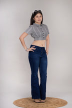 MAdMee Smocksy Crop Top - Slate Grey Stripe