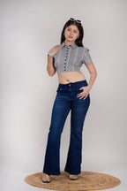 MAdMee Smocksy Crop Top - Slate Grey Stripe