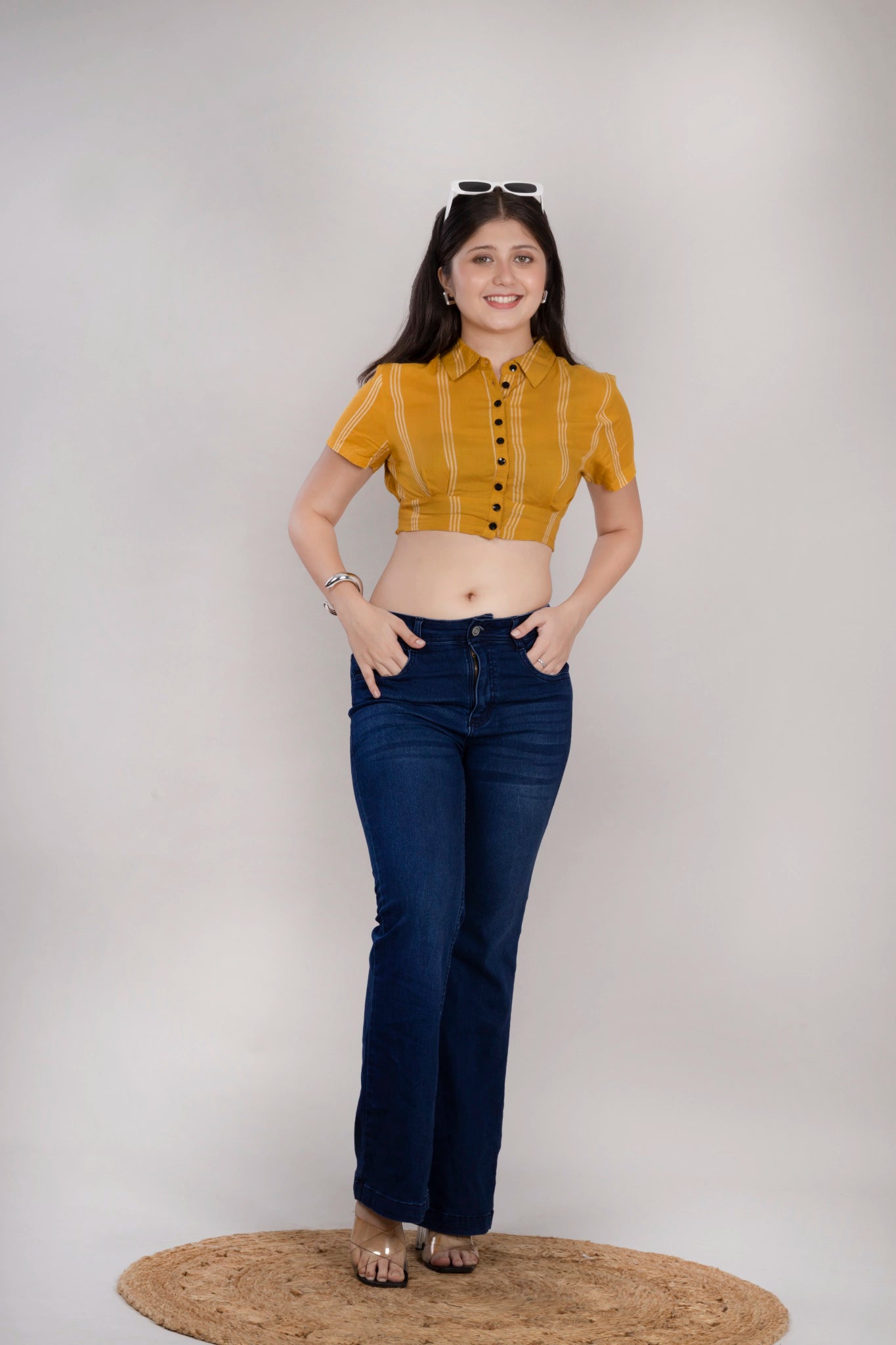 MAdMee Smocksy Crop Top - Mustard Gold Stripe