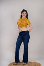 MAdMee Smocksy Crop Top - Mustard Gold Stripe