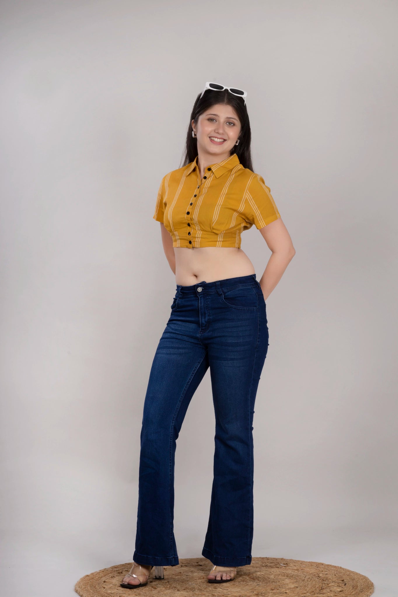 MAdMee Smocksy Crop Top - Mustard Gold Stripe