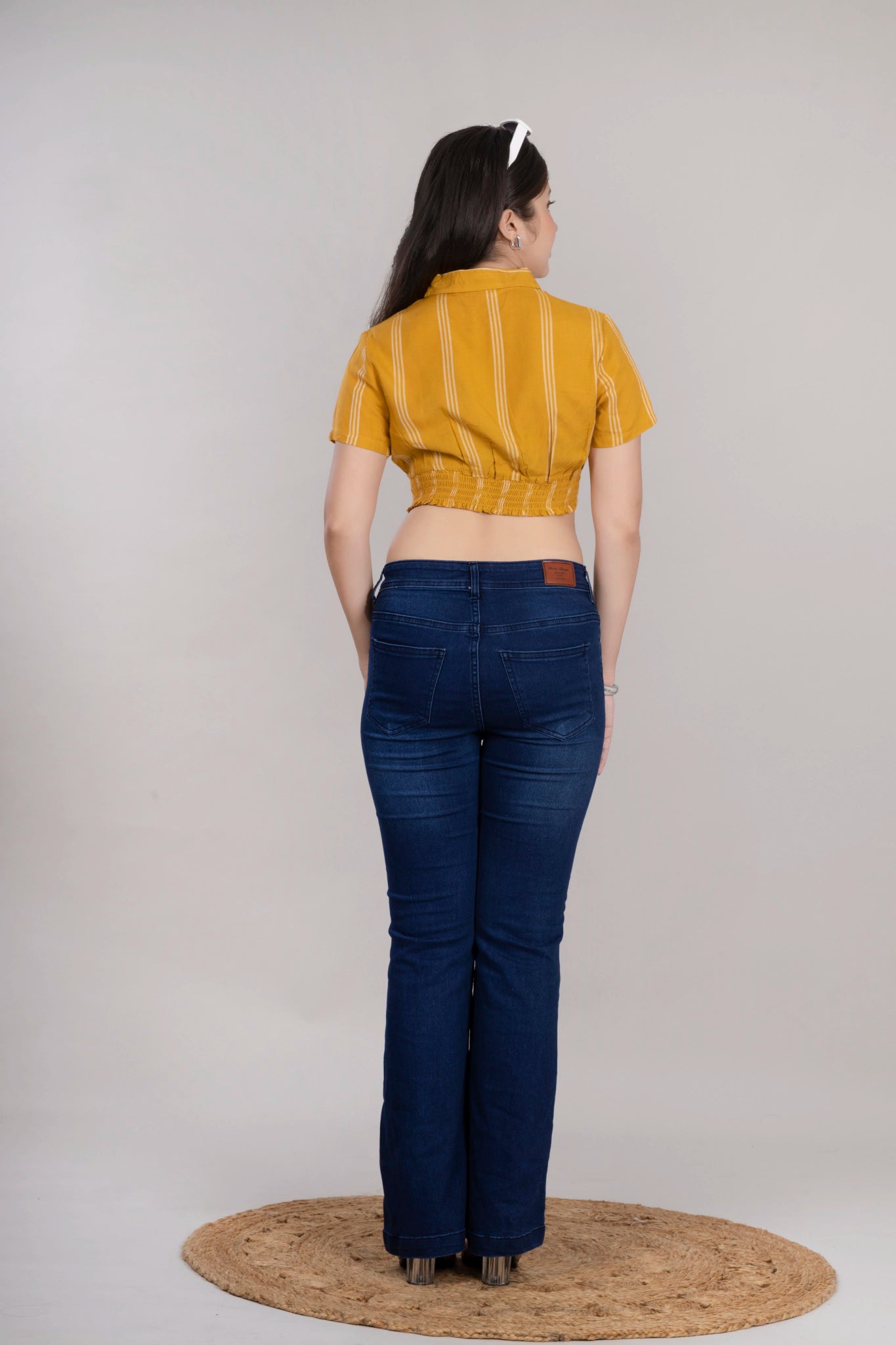 MAdMee Smocksy Crop Top - Mustard Gold Stripe