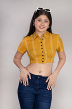 MAdMee Smocksy Crop Top - Mustard Gold Stripe