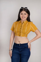 MAdMee Smocksy Crop Top - Mustard Gold Stripe