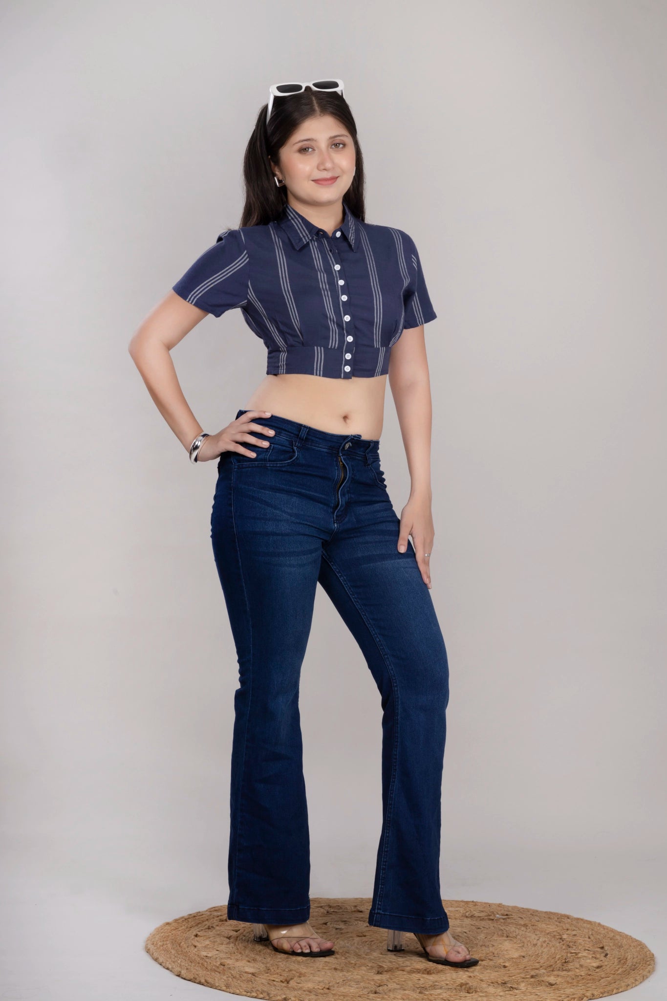 MAdMee Smocksy Crop Top - Midnight Navy Stripe