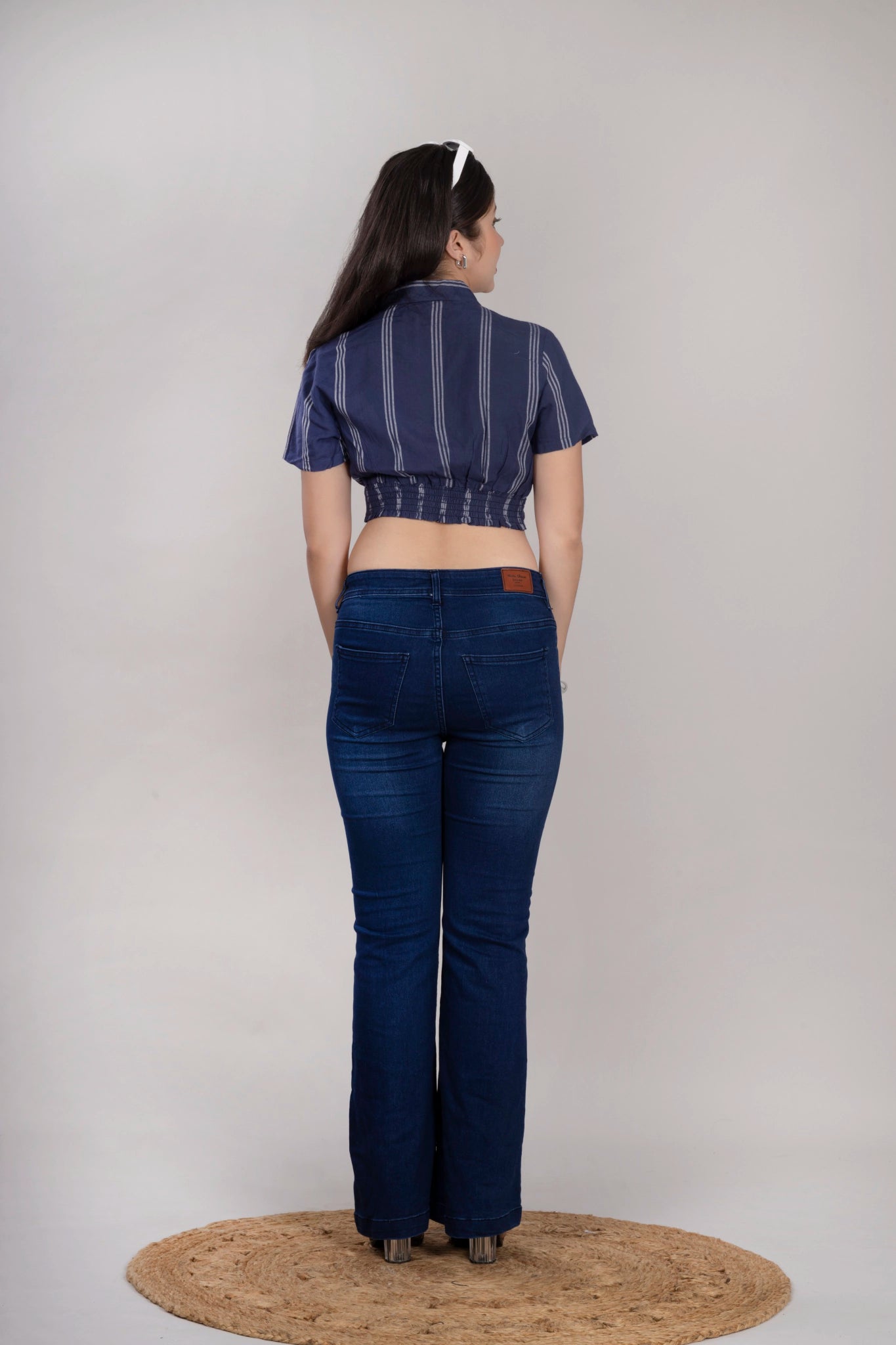 MAdMee Smocksy Crop Top - Midnight Navy Stripe