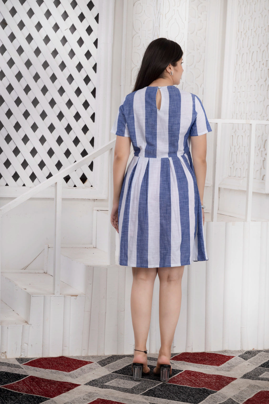 MAdMee Naturally You - Striped Organic Cotton Dress - Indigo Blue
