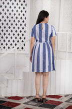 MAdMee Naturally You - Striped Organic Cotton Dress - Indigo Blue