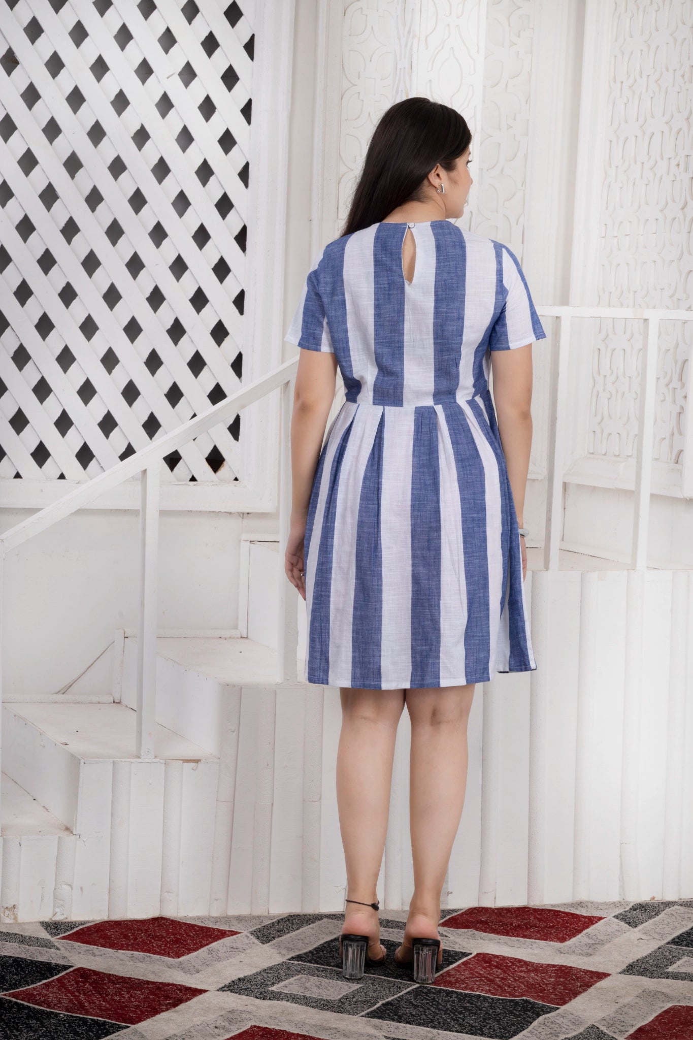 MAdMee Naturally You - Striped Organic Cotton Dress - Indigo Blue
