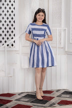 MAdMee Naturally You - Striped Organic Cotton Dress - Indigo Blue