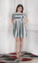 MAdMee Naturally You - Striped Organic Cotton Dress - Bottle Green