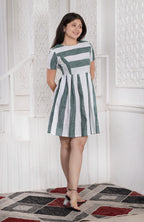 MAdMee Naturally You - Striped Organic Cotton Dress - Bottle Green
