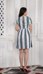 MAdMee Naturally You - Striped Organic Cotton Dress - Bottle Green