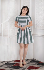 MAdMee Naturally You - Striped Organic Cotton Dress - Bottle Green