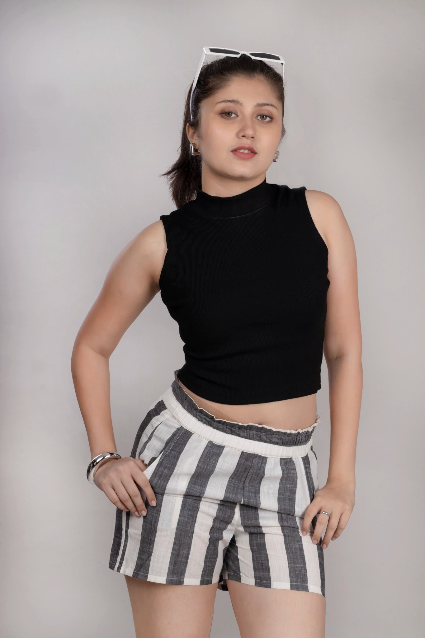 MAdMee StripeEase Woven Shorts - Cloud Stripe
