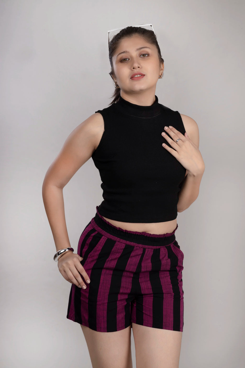 MAdMee StripeEase Woven Shorts - Magenta Stripe