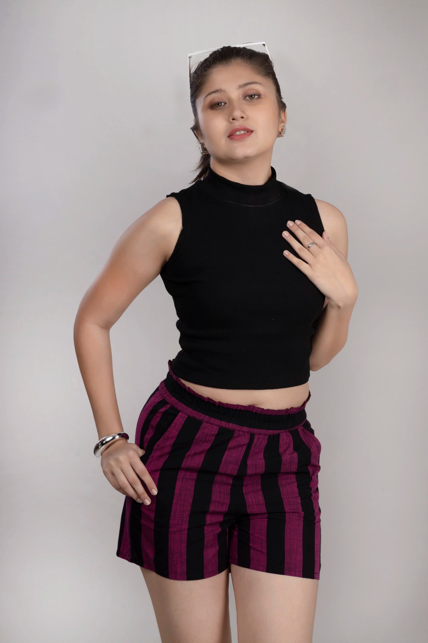 MAdMee StripeEase Woven Shorts - Magenta Stripe
