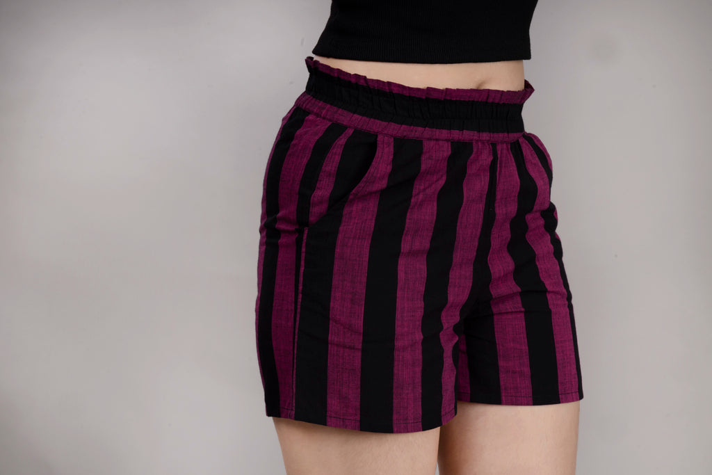 MAdMee StripeEase Woven Shorts - Magenta Stripe