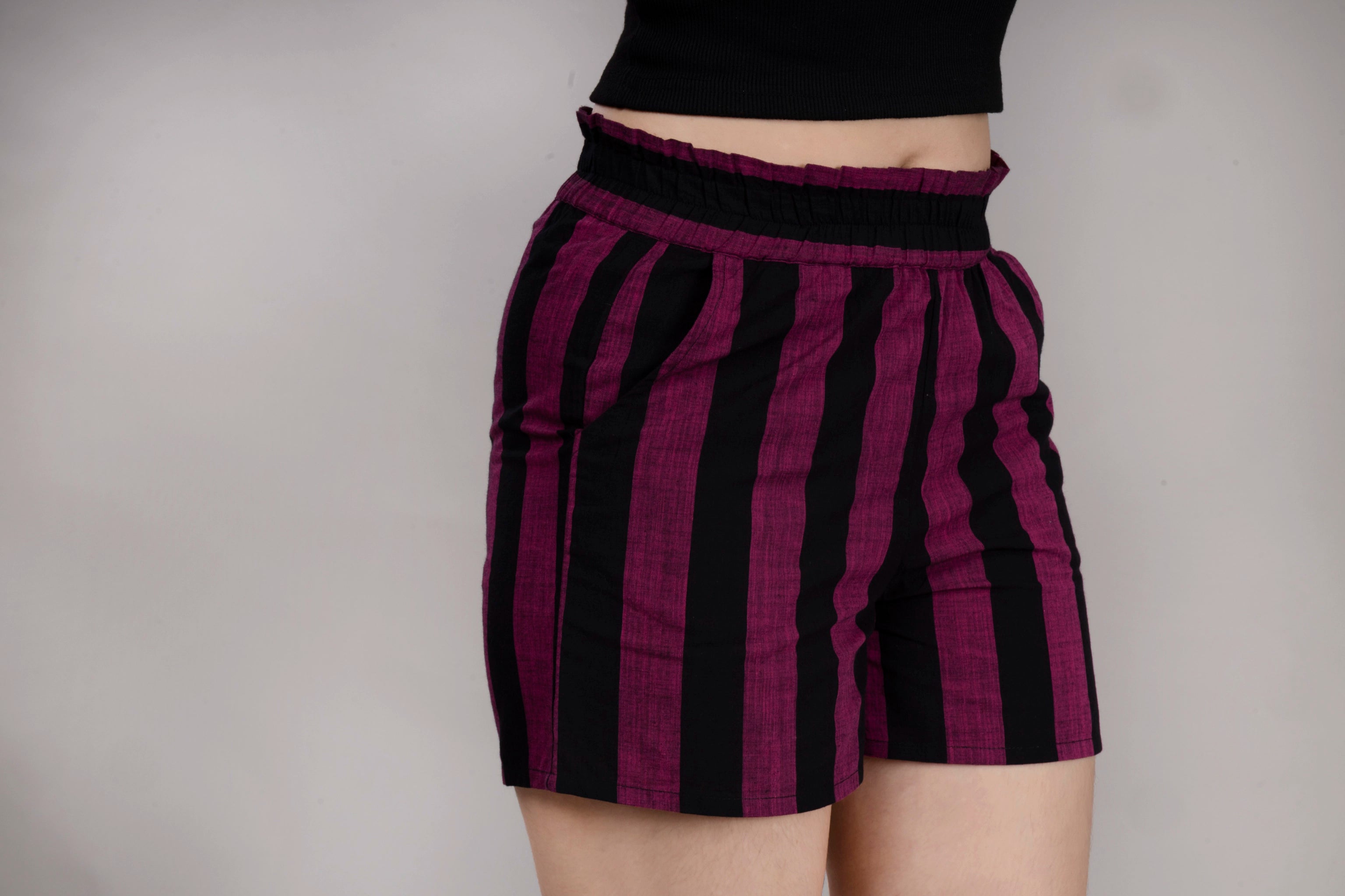 MAdMee StripeEase Woven Shorts - Magenta Stripe
