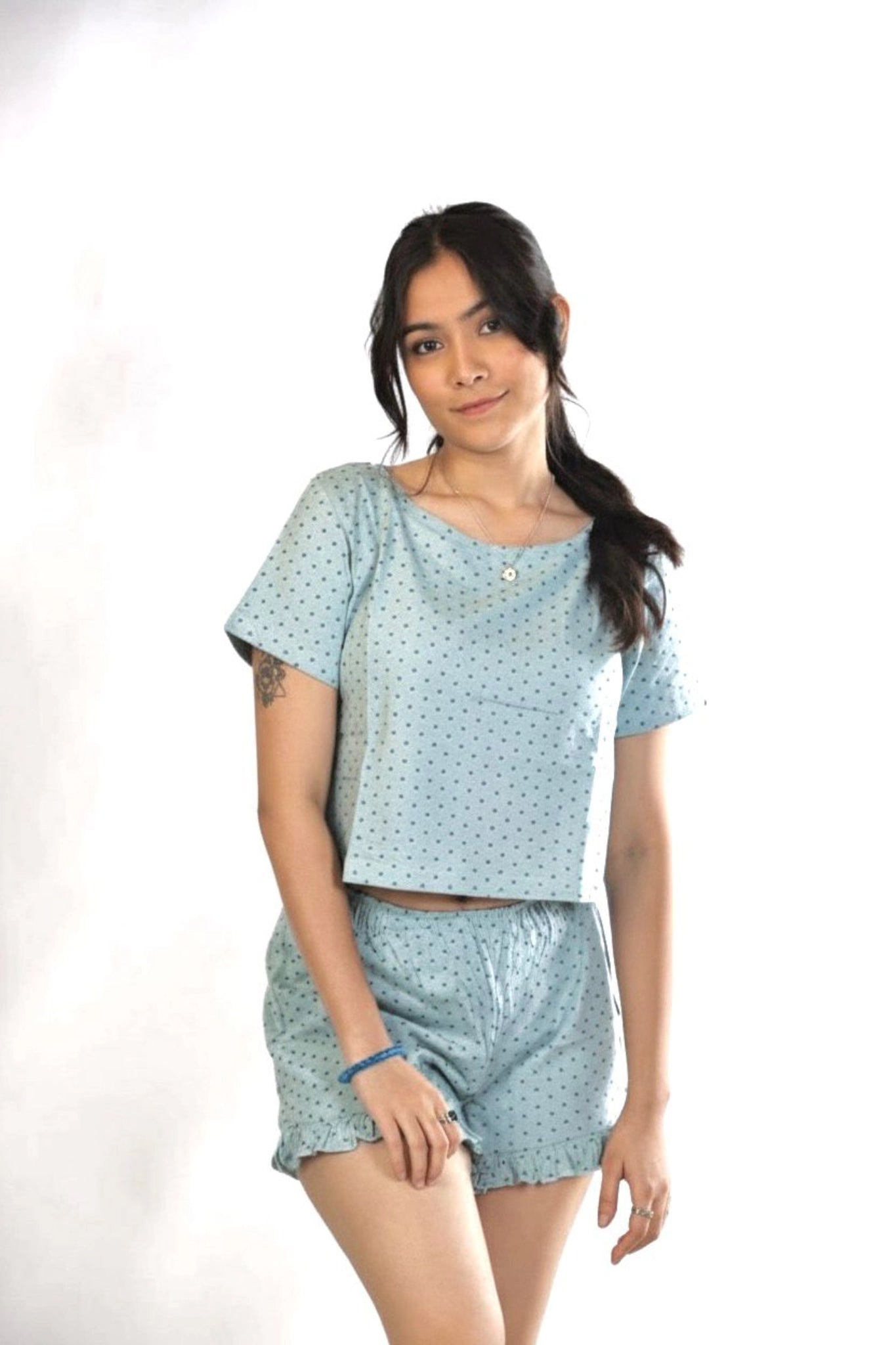 MAdMee Soft Knitted Co-ord Set – Blue Dots