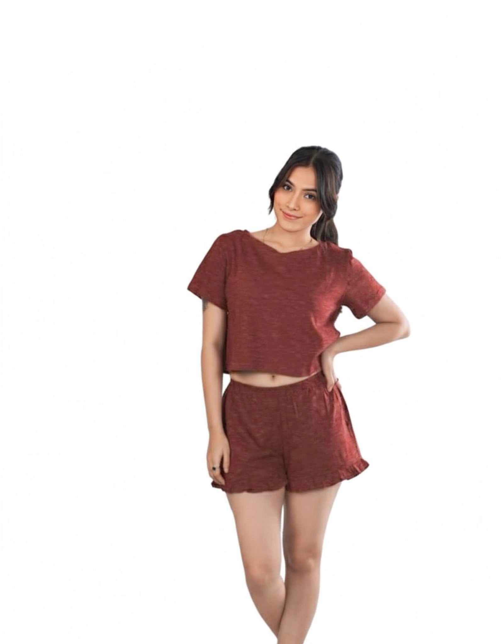 MAdMee Soft Knitted Co-ord Set – Wine Red
